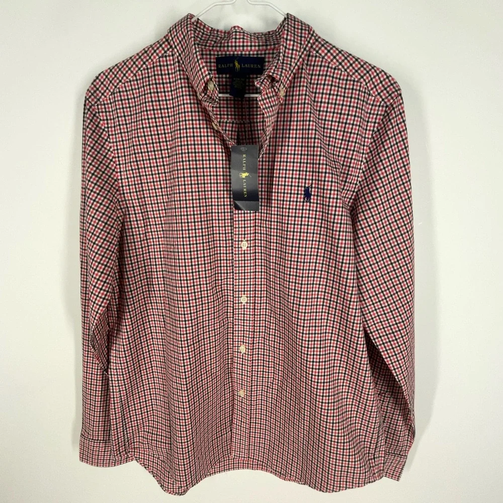 Ralph Lauren Long Sleeve Gingham Button Down Casual Shirt Boys XL (18-20) NWT